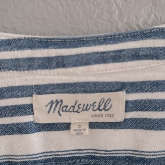 Madewell Cotton Linen Blend Linn Stripe Wrap Midi Dress - Picture 11 of 12